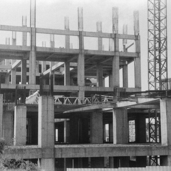 An old black and white photo of a construction site